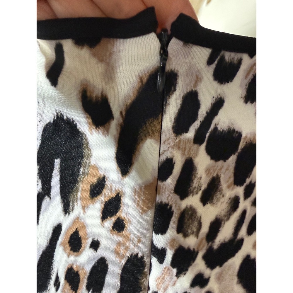 Sandra Darren Womens Leopard Print Fit &‎ Flare Dress Petite 10P Black Tan White - Picture 7 of 9